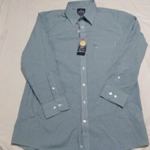 Stafford Oberhemd Herren Größe 16,5 32/33 blau kariert Oxford Langarm geknöpft - Bild 1 von 6