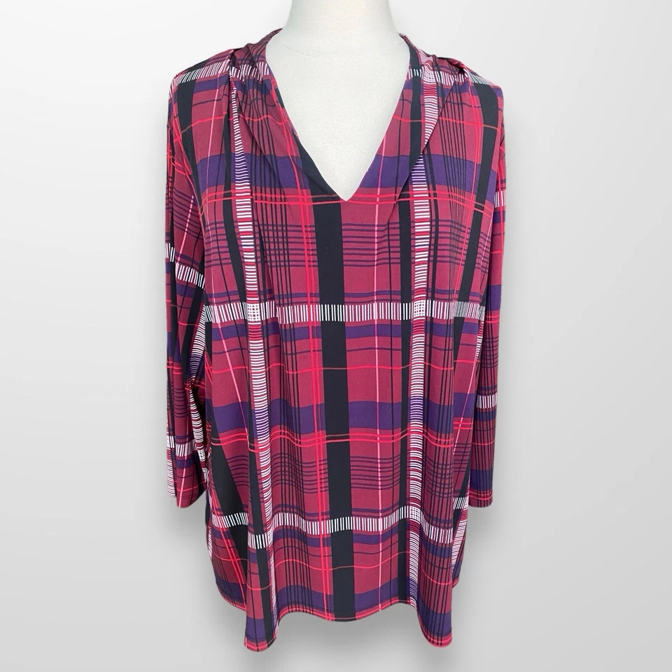 Blusa Top Túnica Liz Claiborne Mujer Talla 2X Elastizada Slinky Viaje Cuadros Foto 1 de 4