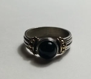 925 Sterling / 14K Yellow Gold Solitaire Band Ring Size 9 - Picture 1 of 17