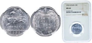 Spain 1953 10 Centimos Aluminium 975 aluminium 25 copper NGC MS 64 - Picture 1 of 1