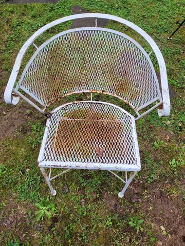 Vintage White Wrought Iron Barrel Back Garden Patio Chair Cover