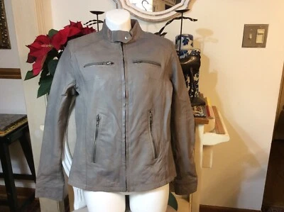 VTG Jack Rivet Amsterdam Gray Fashion Moto soft Leather Jacket Womens Size-S - Image 1 of 4