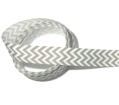3 yards 7/8" Large Gray Chevrons on White Grosgrain Ribbon 100% Polyester - Image 1 of 4