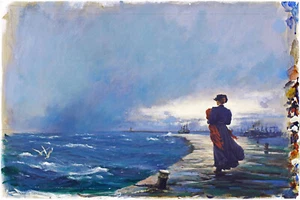 Len Thurston "Suspicion" original gouache illustration water rectangle Dark Grey - Photo 1 sur 3