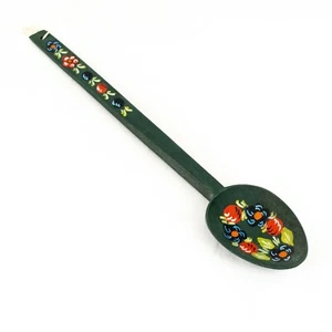 Rosemaling Holz Löffel Küche Dekor bemalt bläulich grün Blumen 17 Zoll lang - Bild 1 von 5