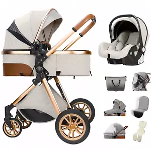 Poussette bébé 3 en 1 luxe, voyage pliable, cadre aluminium, haut paysage - Zdjęcie 1 z 21