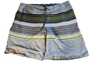OP Men’s Board Shorts Sz 3XL Blue/Gray/Yellow StripedNet Lined Swim Suit Pockets - Picture 1 of 12