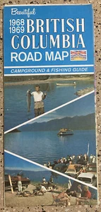 VINTAGE 1968-69 BRITISH COLUMBIA CAMPING FISHING CANADA HIGHWAY TRAVEL ROAD MAP - Picture 1 of 6