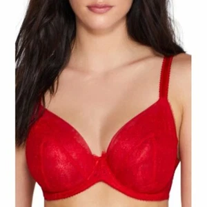 Paramour by Felina 115014 34DDD Red Amber Unlined Lace Demi UW Bra NWOT - Picture 1 of 2