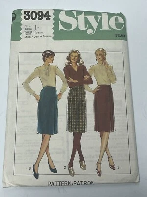 Front Wrap Skirt Size 14 Uncut Pattern Style 3094 Vintage 80s Slim Skirt - Image 1 of 2