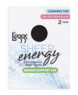 Leggs Sheer Energy Medium Support Leg Control Top No Roll 2 Pair  Sz B Jet Black