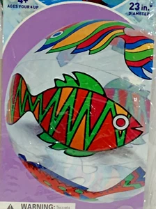 "Juguete de piscina sellado de 23"" estampado de peces transparente bola de playa de ocio acuático vintage" - Imagen 1 de 11