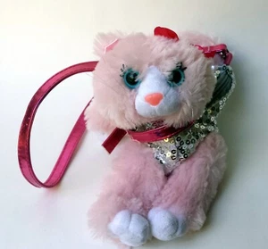 Poochie & Co Pink/Silver Plush Cat Carry Bag Purse Sequin Collar and Name Tag - Picture 1 of 8
