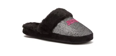 Тапочки-слипоны Justice для маленьких и больших девочек черные/серебристые размер 4/5 - Изображение 1 из 4
