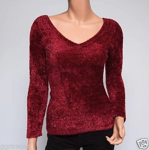 Nicole Miller Collection Sparkly Red Festive V-Neck Sweater $330 XS/SM - Picture 1 of 5