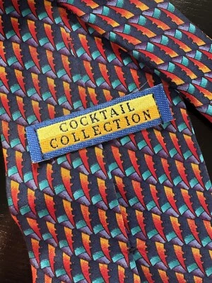 Cocktail Collection Men's Tie 100% Silk Vodka Red Blue Purple orange Geometric - Image 1 of 4