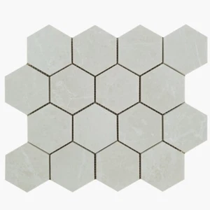 3'' Hexagon Crema Nouva Honed Marble Mosaic Tile - Picture 1 of 6