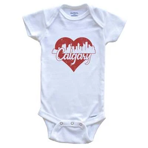 Retro Calgary Alberta Canada Skyline Red Heart One Piece Baby Bodysuit - Picture 1 of 2