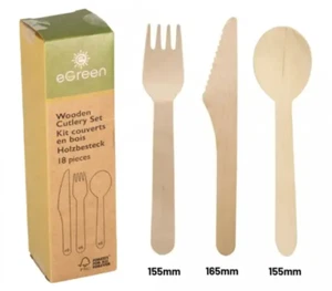 Wooden cutlery Set 18 X Disposable Forks Spoons Knives Eco Friendly Bio gradable - Picture 1 of 4