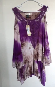 Urban Mango Gypsy Shirt Womens S Bell Sleeve Cold Shoulder Crochet Boho NEW - Picture 1 of 4