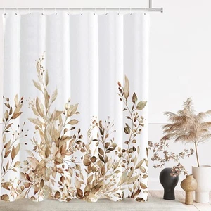 Tititex Tan Eucalyptus Shower Curtain, 71"W x 71"L (Pack of 1), Leaves  - Picture 1 of 8