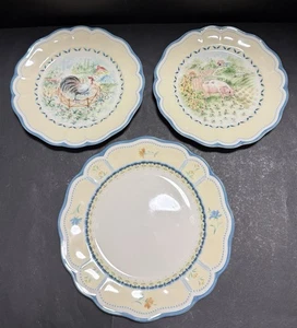 3 Lenox Provencal Garden Plates 2 Luncheon & 1 Dinner Pig Rooster Cottage Core - Picture 1 of 9