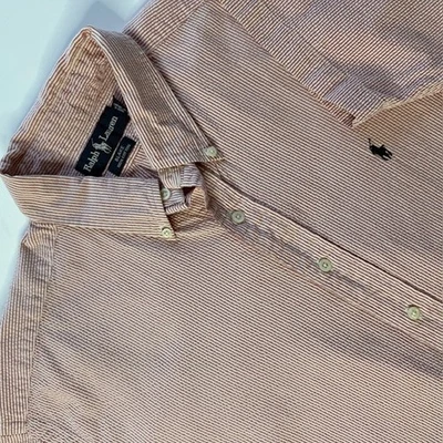 Ralph Lauren Men's Blake Shirt Large 100% Cotton Red White Seersucker Stripes - Image 1 of 4