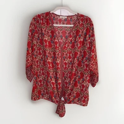 Max Studio rot weiß Blumen Kimono Tie Front Bluse Größe 2X Weite Mittelarm - Bild 1 von 4