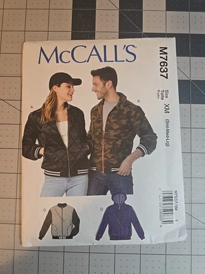 McCall's 7637 Misses & Men's Lined Zip Up Sport Jacket Hoodie Size S-L Uncut New - Image 1 of 2