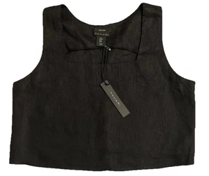 Tahari 100 % Leinen quadratischer Ausschnitt bauchfreies Oberteil Damen ärmellos schwarz Größe Medium neu mit Etikett - Bild 1 von 4