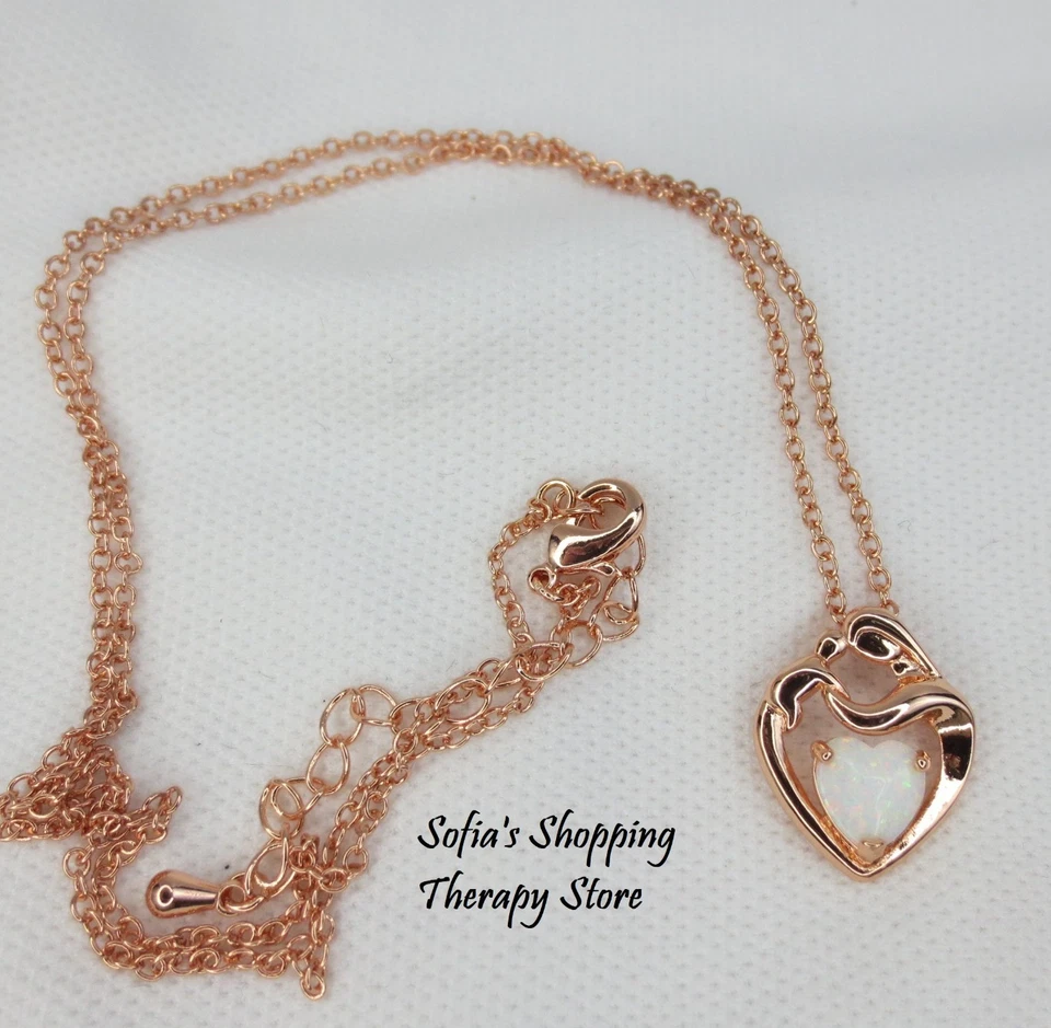 Collar de oro rosa de 18 quilates relleno de 18" amorosa madre hijo ópalo blanco 2 mm de ancho de cadena Foto 1 de 4