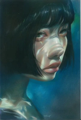 dibujo original 30x40 cm 154KzO obra de arte pastel moderno mujer retrato negro Foto 1 de 4