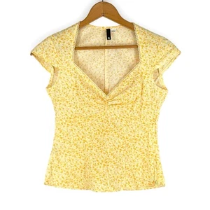 Top da damigella Y2K Coquette giallo floreale taglia 6 collo a cuore - Foto 1 di 9