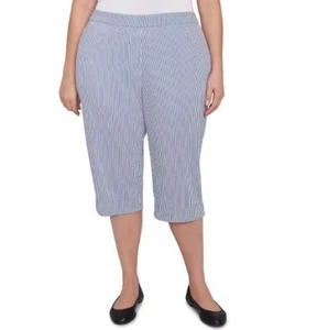 Neu mit Etikett Alfred Dunner blau weiß gestreifte Seersucker 59403 Garten Party Caprihose Gr. 16 - Bild 1 von 4