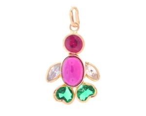 14K Yellow Gold Sea Turtle Charm with Pink, White, Green CZ Cabochon Shell - Picture 1 of 5