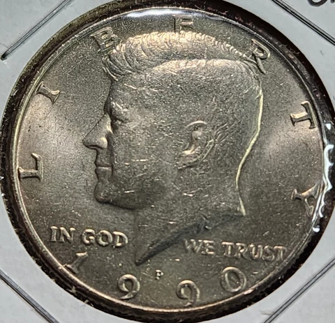 1990-P Kennedy Half Dollar Struck Through Grease Error Coin RYB2 Cover