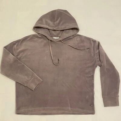 DKNY SPORT PURPLE PLATINUM VELOUR LOGO HOODIE SWEATSHIRT WOMEN’S SIZE L/XL - Image 1 of 4