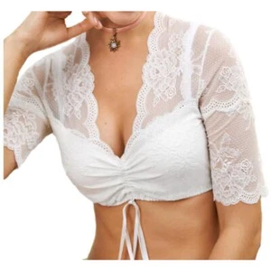 Nina von C. Damen Dirndl-Bluse halbarm Spitze Cups blickdicht Satinbändchen - Bild 1 von 4