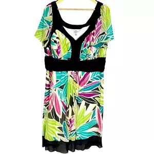 Sangria Flowy Tropical Print Silk Dress Plus 22W Lined Wedding Resort Romantic - Picture 1 of 9