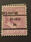 USA 1938 - 1939 William Taft 50c PreCancel Atlanta GA - used