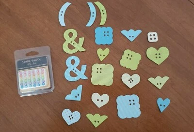 Nuevo Mini Brads Redondo Naranja Amarillo Verde Azul Púrpura Rosa 20 ChipBoard Corazón y Foto 1 de 2