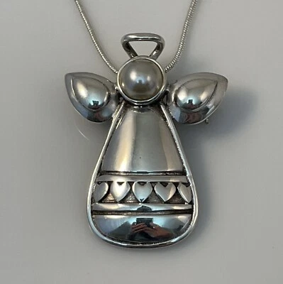 "Collar broche de ángel de plata de ley 925 con perlas de imitación joyería de 18""" Foto 1 de 4