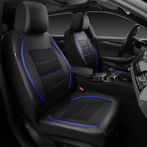 Universal FIT Piping Leather Two Front Seat Covers, Waterproof Faux Leather for - Picture 1 of 12