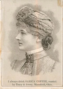 1885 Victorian Trade Card Sarica Coffee Roasted by Tracy & Avery Mansfield Ohio - Picture 1 of 2