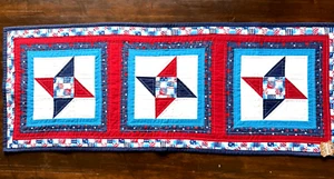 Handmade Quilted Table Runner 4th Of July Stars Patriotic Red White Blue - Picture 1 of 4