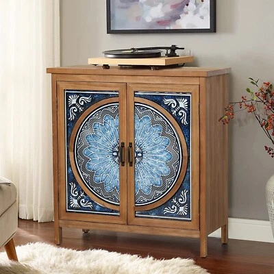 Entryway Accent Storage Cabinet with 2 Doors Distressed Sideboard Buffet