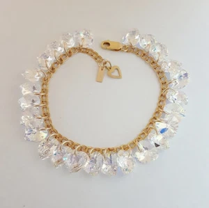 Crystal AB Heart Charm Bracelet made with Swarovski & 14k Gold Filled,Adjustable - Picture 1 of 9