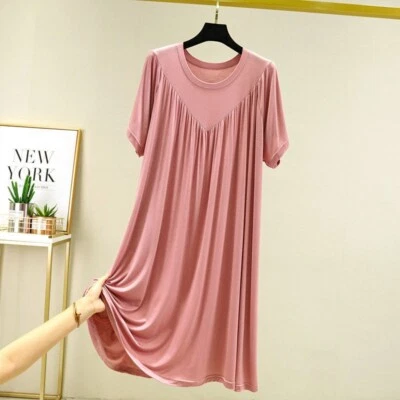 Women Plus Size Short Sleeve Modal Cotton Nightgown Sleep Shirt Dress Casual - Image 1 of 4