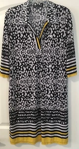 MLLE GABRIELLE BLACK WHITE YELLOW GEMOETRIC PRINT 3/4 SLEEVE DRESS - XL - Picture 1 of 5