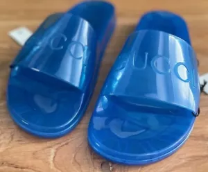 Gucci 674163 Blue Transparent Rubber GUCCI logo sandals - Picture 1 of 8